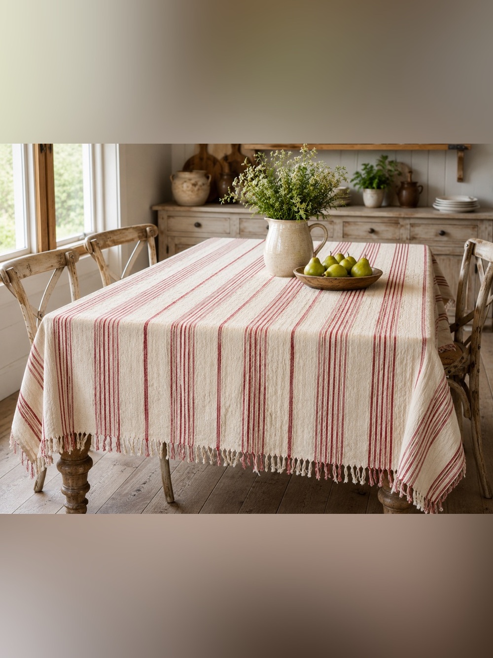 Farmhouse Striped Cotton Tablecloth 57” x 113”